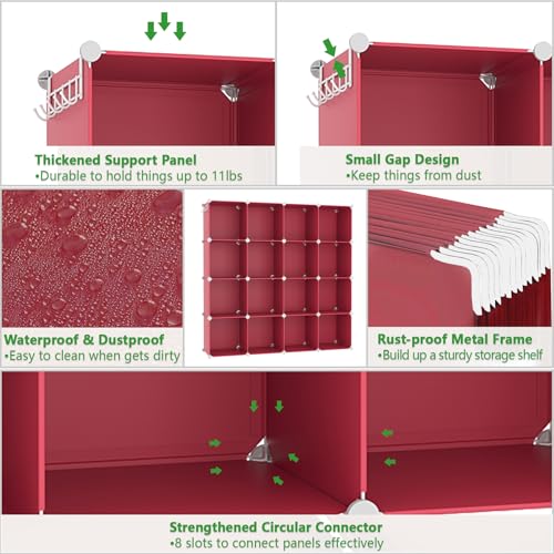 C&AHOME 16 Cube Storage Organizer Cube Shelves Units Storage Cubes, Red - color: Red