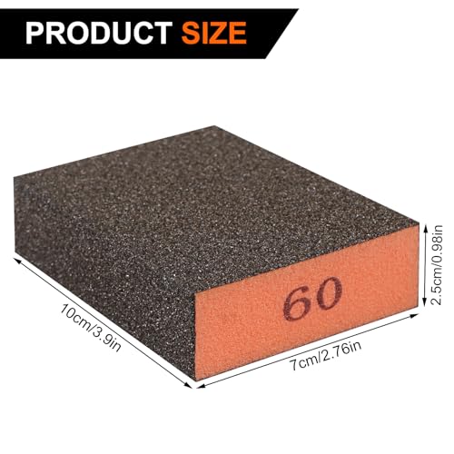 Romeda 8-Pack Sandpaper Block, 60 Grits Washable and Reusable Handmade Sanding Sponge, Drywall Sandpaper Blocks for Wooden Drywall Sheetrock and Metal Glazing - color: 60 Grits, size: 8-Pack