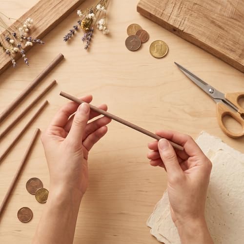 32 Pcs Walnut Dowel Rods 4 Size Unfinished Round Hardwood Sticks 6 Inch Long Dowel Rods 3/4/5/6mm Wood Sticks for Building Model Macrame DIY Craft - Coconut Brown