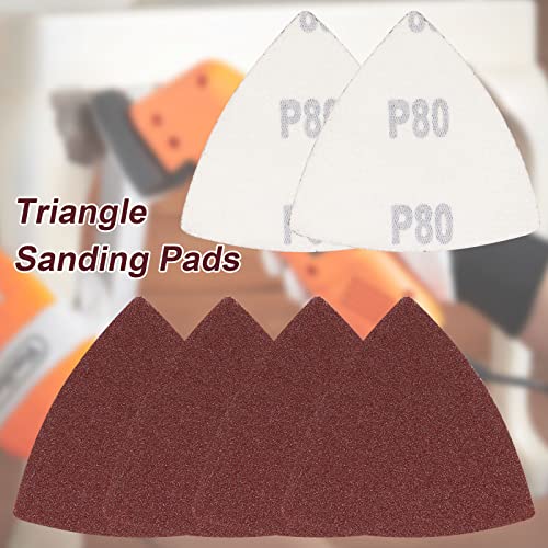 120 Pcs Triangle Sanding Pads, 80 Grits Detail Sander Sandpaper Hook and Loop Sanding Sheet,3-1/8"(80mm) Triangular Sandpaper for 3-1/8" Oscillating Multi Tool, No Holes - size: 80 Grit, style: No Hole