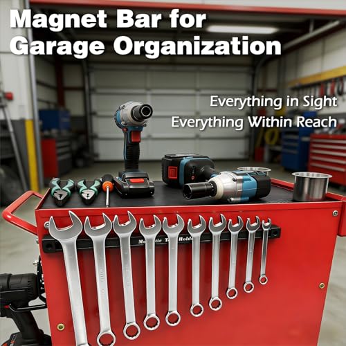 Double Sided Magnetic Tool Holder, 17 Inch Heavy Duty Magnet Bar Strip with Extra Strong Magnets, Magnetic Tool Organizer for Garage, Warehouse, Workshop, Tool, Industrial (1 Pack)