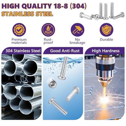 135Pcs M4 Pan Head Machine Screws Kit, 12-60mm 304 Stainless Steel - size: M4 Assorted Sizes