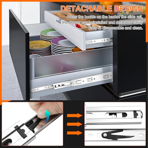 16 inch Drawer Slides 4 Pairs (8pcs) 3 fold Full Extension Side Mount Cabinet Drawer Glides 16" Silver Cabinet Rails for Dresser, Cabinet, Kitchen,Trash Can, Wardrobe 100 LB Capacity - size: 16 Inch