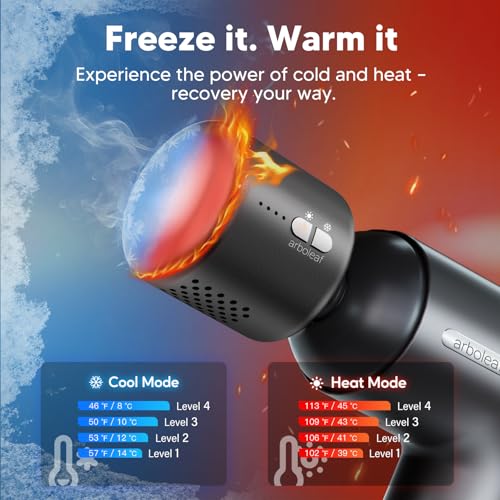 arboleaf Thermacool Massage Gun with Heat and Cold, 6 Speeds | Muscle Massage Gun Deep Tissue with Case, Powerful Percussion Massager for Home Gym Office Muscle Back Pain Relief, Gift - color: Grey