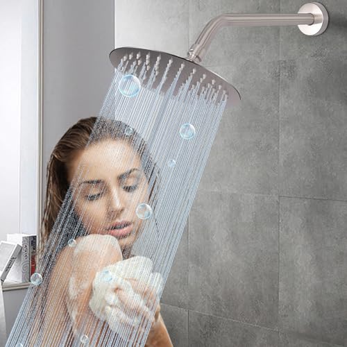 Shower Arm with Flange and Teflon Tape, Wall Mounted Shower Pipe 304 Stainless Steel Extension Arm for Fixed Shower Head & Handheld (12 Inches, Brushed Nickel) - color: Brushed Nickel, style: 12 Inch
