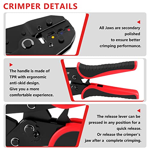 Zhushan 8PCS Wire Crimping Tool Set,Ratcheting Crimper Kit with Interchangeable Dies for Heat Shrink Connectors, Ferrule Terminals,Insulated and Non-Insulated Connectors - style: 8PCS Crimping Tool Set