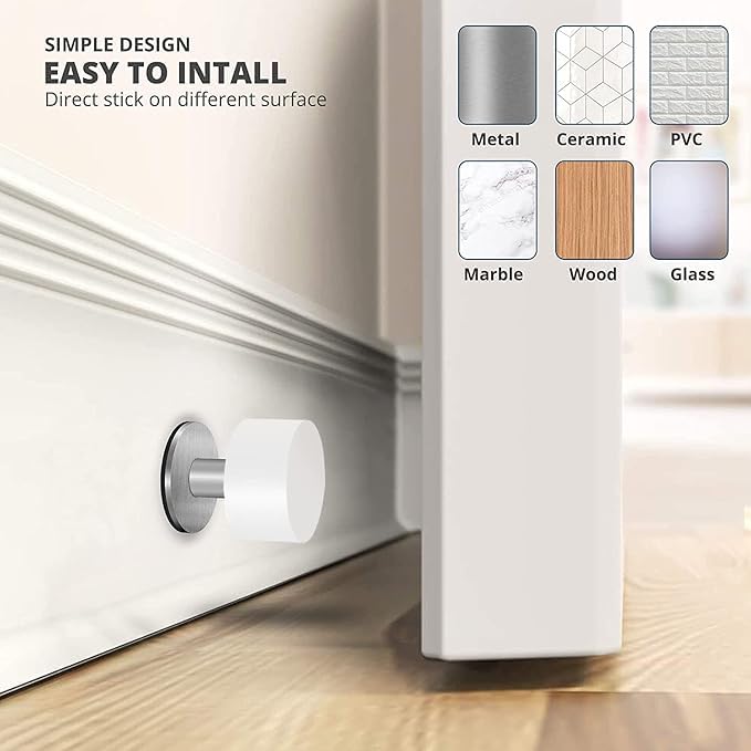 Door Stop with Extra Stickers, White Silicone with Stainless Steel Base, Self-Adhesive Wall Mounted, Impact Absorbing Design for Walls and Furniture Protection.1.57in.2-Pack - color: White