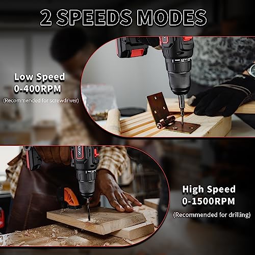 PULITUO Cordless Drill Set, 20V/2.0Ah Electric Power Drill, Torque 45N.m, 25+1 Torque Setting,1/2” Keyless Chuck, 2 Variable Speed Setting, with 43 PCS Bits, Storage Bag - style: ‎20v Drill Pro（Red）