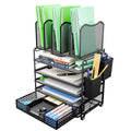 Simple Trending 5 Tier Mesh Desk File Organizer, Paper Letter Tray File Holder with Sliding Drawer Organizer for Office Home, Black - size: 9.25"D x 13.25"W x 19.5"H