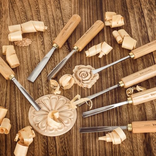 7-Piece Wood Carving Chisel Tools Set, Sharp CR-V Steel Blades - size: 7-Piece with Ash Handle