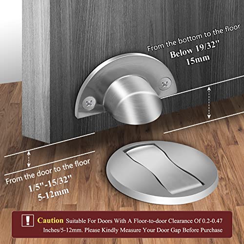 KOLAKO Magnetic Door Stop, 2 Pack Stainless Steel Floor Stopper Adhesive Brushed Nickel Invisible Heavy Duty Silver Holder Catch, No Drill Doorstop - color: Silver - 2 pack