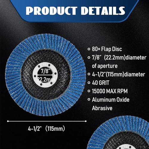 Landhoow 80 Pack 40 Grit Flap Discs 4 1/2 Inch for Angle Grinder 4.5 x 7/8 Inch Aluminum Oxide Sanding Disc Grinding Wheels Grinding Discs Abrasives Flapper Wheel for Wood Metal Sanding - style: 40 Grit