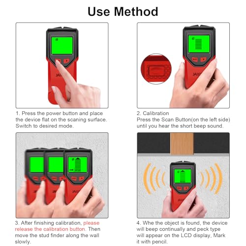 Stud Finder Wall Scanner - 5 in 1 Stud Finder Tool w/Smart Chip and HD LCD Display, Stud Detector Beam Finders for the Center and Edge of Wood AC Wire Metal Studs Joist Pipe (Cherry) - color: Cherry