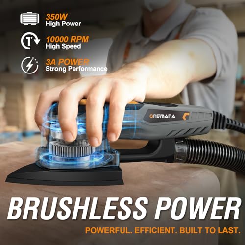 2-in-1 Detail Sander & Palm Sander, Brushless Electric Orbital Sander with 4000-10000 OPM, Dust Collection, 20PCS Sandpapers for Woodworking & Tight Spaces, Ergonomic Symmetrical Design