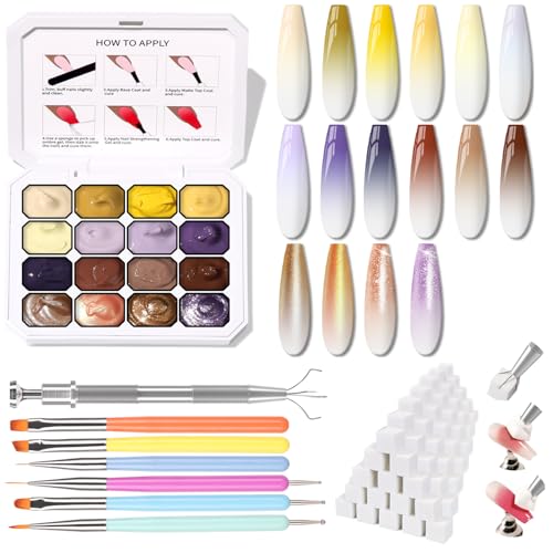 Glitter Pat Gel Nail Polish Palette, 16 Colors Blending Ombre Gel Polish Patting Gradient Painting Nails Art, No Wipe, UV/LED Cured, Aurora Chrome Holographic (Set 04) - color: 16 Colors K