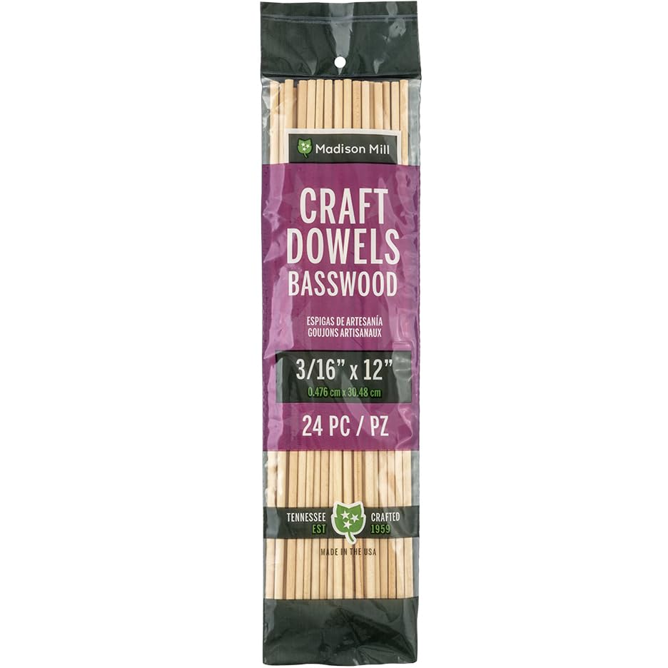 Basswood Craft Dowels – 3/16" x 12" (24 Pack)