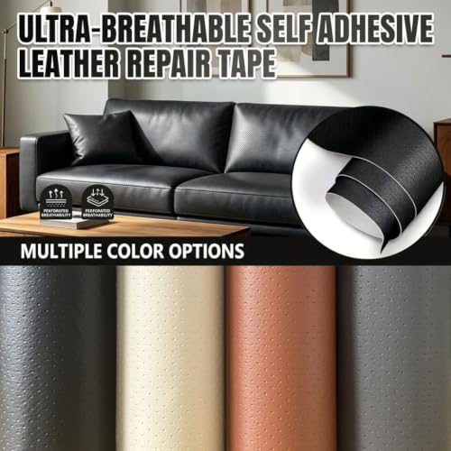 Qextce Perforated Leather Repair Patch Tape, Black, 8x100 Inch - color: Black, size: 8x100 inch