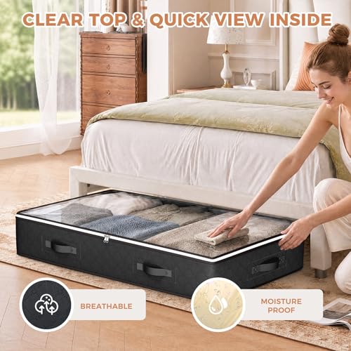 Budding Joy Under Bed Storage Containers with Clear Lids, 4 Pack - color: Black, size: 60L-4 Pack