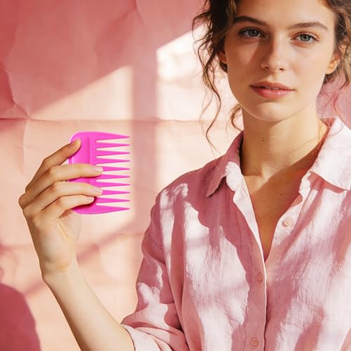 SIMPOR 2 Pack Pink Wide Tooth Comb for Curl and Wig, Wig Comb for Synthetic - color: Pink-2pcs