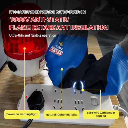 Electrician Gloves, 1000V ASTM D120 Certified, Blue Large - color: Blue-1pc, size: 1000V-Large