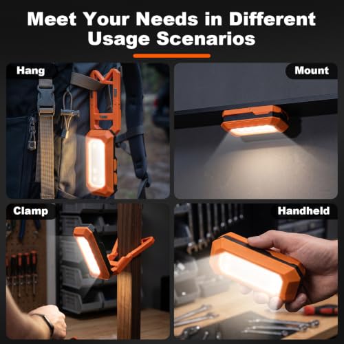 Rechargeable LED Work Light, 3000K-6500K CCT 500 Lumen, 40Hour Max, Adjustable 180° Stand IP54 Waterproof Portable Job Site Lighting for Auto Repair DIY Outdoor Camping, Gift for Man (Orange, 8, Watt)