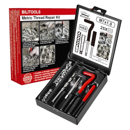 BILITOOLS M7x1.0 Helicoil Thread Repair Kit Metric, HSS Drill Heli Coil Repair Kit - size: M7 x 1.0, style: Metric
