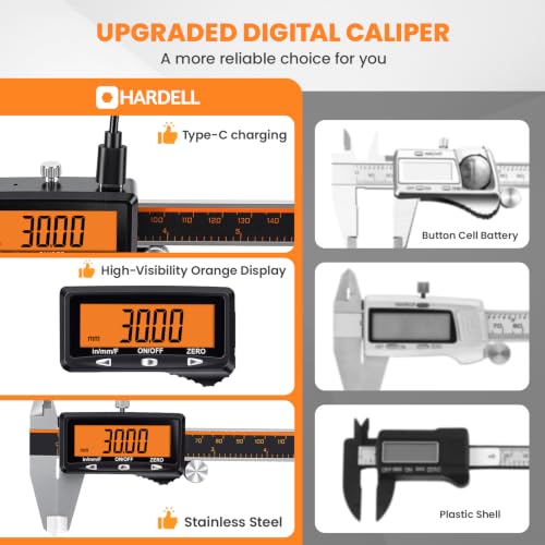 HARDELL Digital Caliper 6 Inch with Orange LCD, USB-C Calipers, Non-Backlit - size: 6 Inch