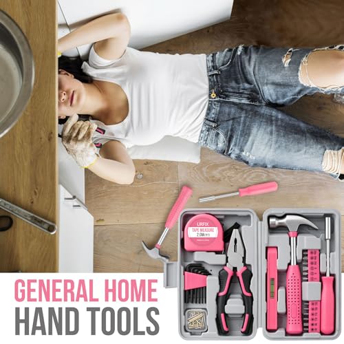 24PCS Mini Compact Pink Household Hardware Tool Set, Beginner Basic DIY Small Repair Tool Kit for Women, Home Assembly Mainten ance Hand Tools, Premium Gift Set for Household Daily Repairs ﻿