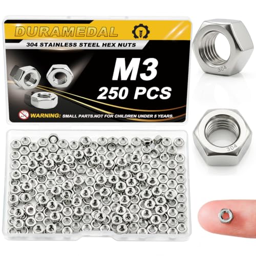 250Pcs M3 Stainless Steel Hex Nuts M3-0.5 Metric 304 A2-70 - size: Metric M3;250pcs