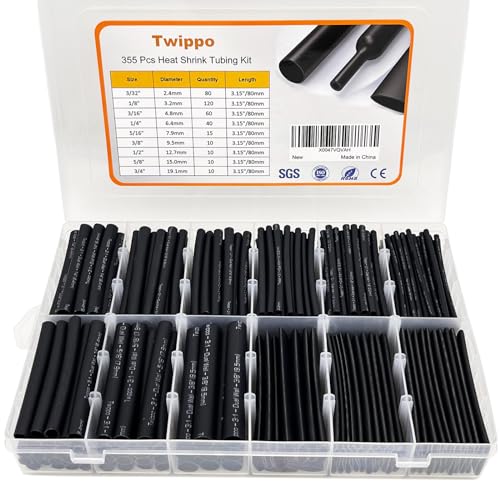 Heat Shrink Tubing Kit 355pcs Shrink Wrap Tube Waterproof Connectors - size: 355pcs Black