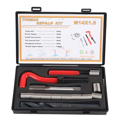 M14x1.5 Thread Repair Kit, 15 Pcs Portable Thread Chaser Set, Thread Metric Inserts Repair Kits, Compatible Hand Tool Set for Auto Repairing - color: M14x1.5