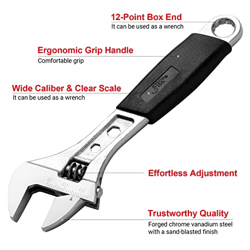 Jetech 6 Inch Adjustable Wrench with Softgrip Handle, Professional Shifter Spanner, Wide Caliber Opening, Chrome Vanadium Steel, Rust-Resistant Finish - size: 6 Inch