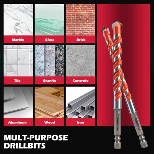 10-Piece Masonry Drill Bit Set, 6-Inch Carbide Tipped Concrete Drill Bits with Hex Shank for Brick, Cement, Tile, Wood and Light Metal, Fast Drilling and Chip Removal