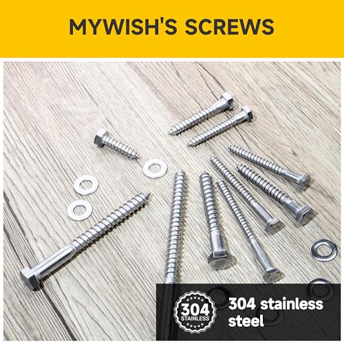 Mywish (10Sets) 3/8" x 1-1/2" Hex Head Lag Bolts, Heavy Duty Lag Screws with Washers, 304 Stainless Steel Bolts 18-8, Lag Screws Wood Screws, Fully Thread Bright Finish, 3/8 Bolt - size: 3/8 x 1-1/2" (10 set)