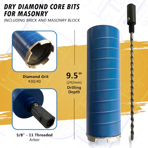 3-1/2" Dry Diamond Core Bit w/Pilot for Brick & Block, 5/8"-11 - size: 3-1/2"