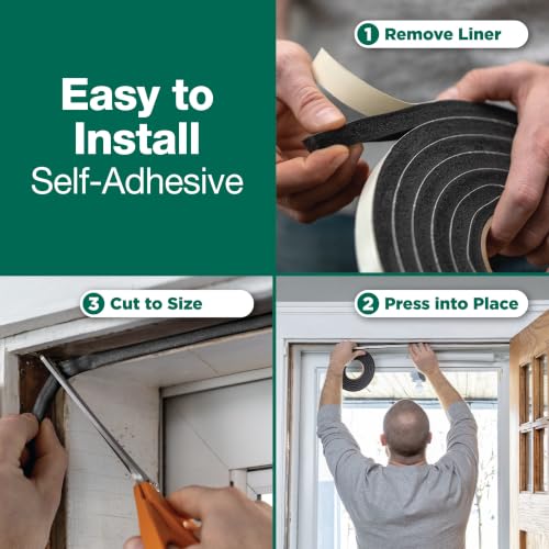 Duck Brand Self Adhesive Foam Weatherstrip Seal for Extra Large Gaps, 30 Total Feet, Window and Door Seal Strip Foam Tape, 3/4-Inch Wide x 1/2-Inch Thick x 10-Feet Long, 3 Rolls, Charcoal (284424) - size: Extra Large Gaps