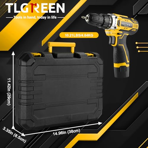 TLGREEN 138-Piece Tool KIT with 12V Cordless Drill and Case, Yellow - color: Yellow