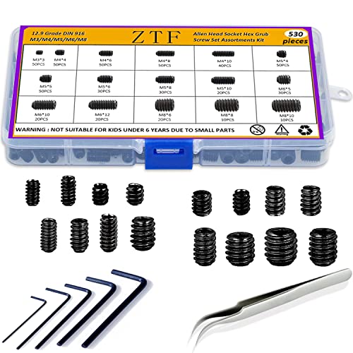 ZTF 530Pcs Metric Set Screw Assortment Kit, M3 M4 M5 M6 M8 Grub Screws - size: back-530pcs