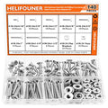 HELIFOUNER 140 Pieces #10-24 Phillips Countersunk Head Machine Screws Nuts Washers Assortment Kit, Coarse Thread, Fully Machine Threaded, 304 Stainless Steel - size: #10-24