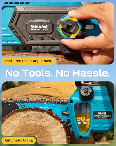 SEESII 40V 18-Inch Electric Chainsaw Cordless with 2 x 5.0Ah Batteries - color: Cerulean