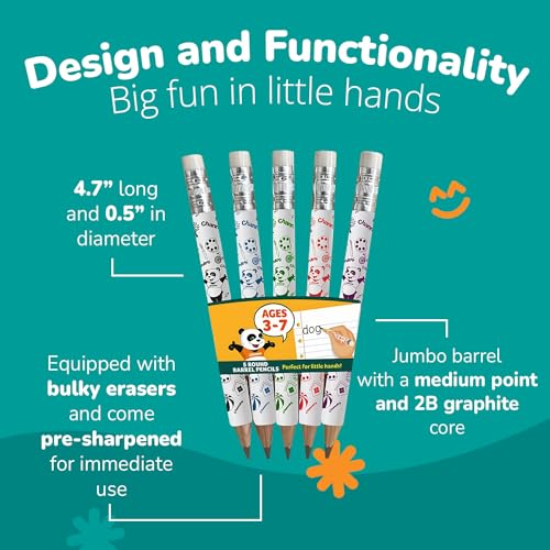 Channie's My First Pencil, Easy-to-Hold Jumbo Pencils for Preschoolers, Kindergarteners & 1st Graders, White Wooden 2B Fat Pencils for Kids Ages 3-7, 2 Pack (5 Each) + Sharpener - style: White Panda, Ages 3-7 (5 Pencils Each) 2-Pack