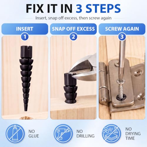 Bokon 30 Pcs Wood Anchor, Stripped Screw Hole Repair Kit,Black - color: Black