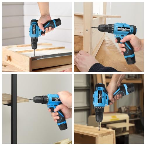 JENABOM 146-Piece Home Tool Set with 12V Blue Cordless Drill - color: Blue