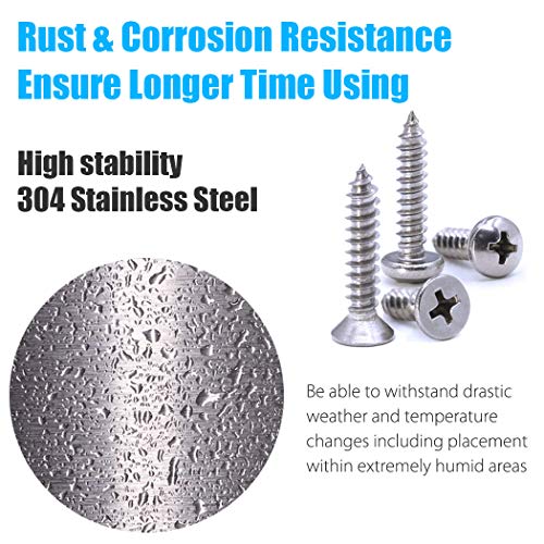 570Pcs Self Tapping Screws Assortment Set, M3/M4/M5/M6 304 Stainless Steel Sheet Metal Screws Kit, Phillips Drive Wood Screw Assortment 570pcs (285pcs Round Head and 285pcs Flat Head)