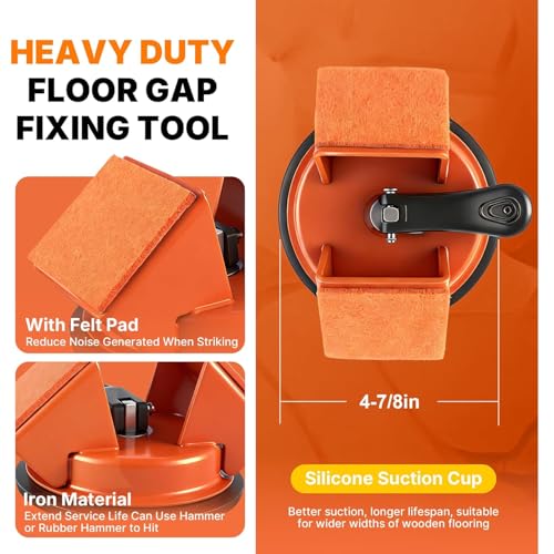 Floor Gap Fixer Tool Heavy Duty Suction Cup Lifter - Laminate, LVP, Vinyl & Hardwood Flooring Gap Repair Kit with Rubber Mallet & Nano Pads