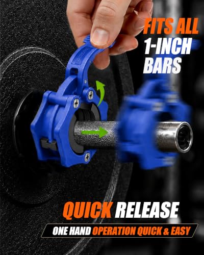 MAXRICH Ultra-Thin 1-Inch Barbell Clamps, Quick Release Weight Clips for 23–30mm Bars, Secure Barbell Collars for Home Gym - color: Blue
