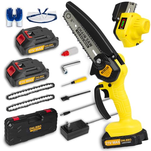 Mini Chainsaw - 6 Inch Battery Chainsaw with Power Display, 2 Batteries Included, Garden Tool for Tree Branch Trimming & Wood Cutting, Ideal Holiday Gifts for Men, Fathers & Gardening Enthusiasts - color: Yellow03