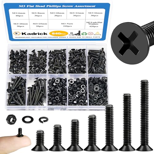 KADRICK 840Pcs M3 Countersunk Screws,M3 Flat Head Screws Length of 6MM-25MM - size: M3 840Pcs 6-25mm