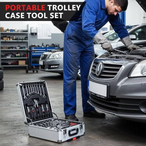 TLGREEN 799-Piece Mechanic Tool Set with Rolling Tool Box, Black - color: Silver