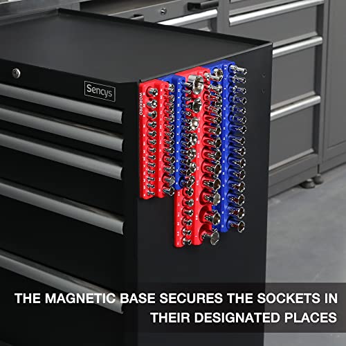 WORKPRO Magnetic Socket Organizer Set, 4-Piece Socket Holder Set - size: 4 Pieces-1/4" & 3/8" DR, SAE & Metric